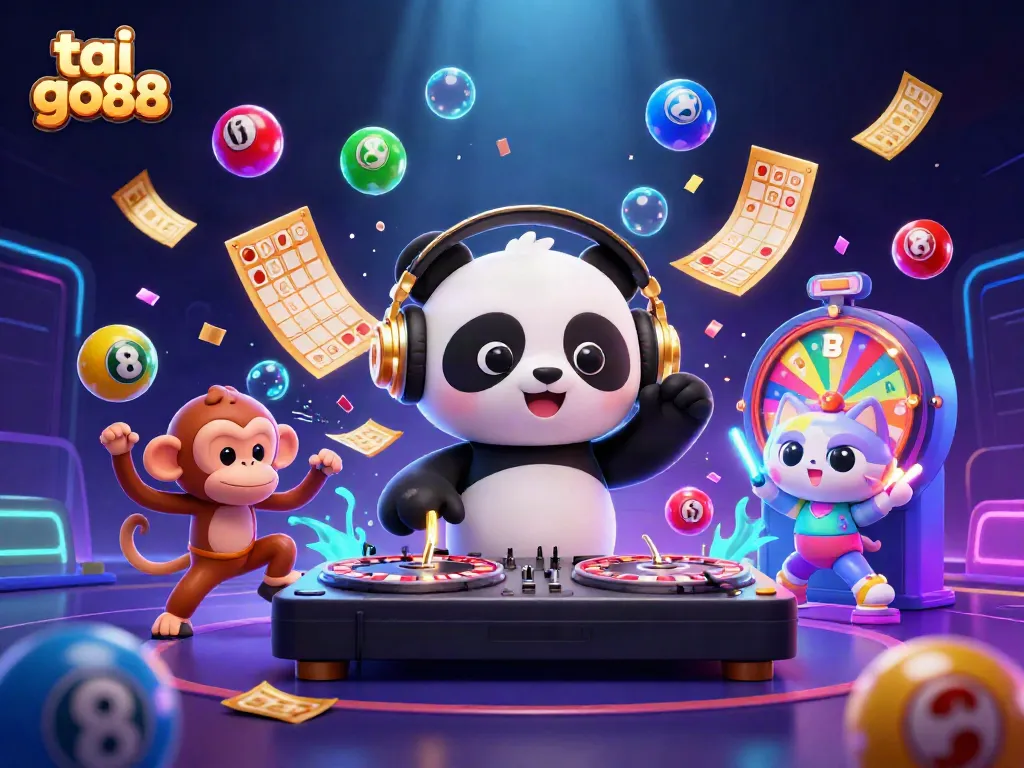 Engage in exciting gameplay with tai go88 and discover vibrant casino characters spinning colorful prizes.