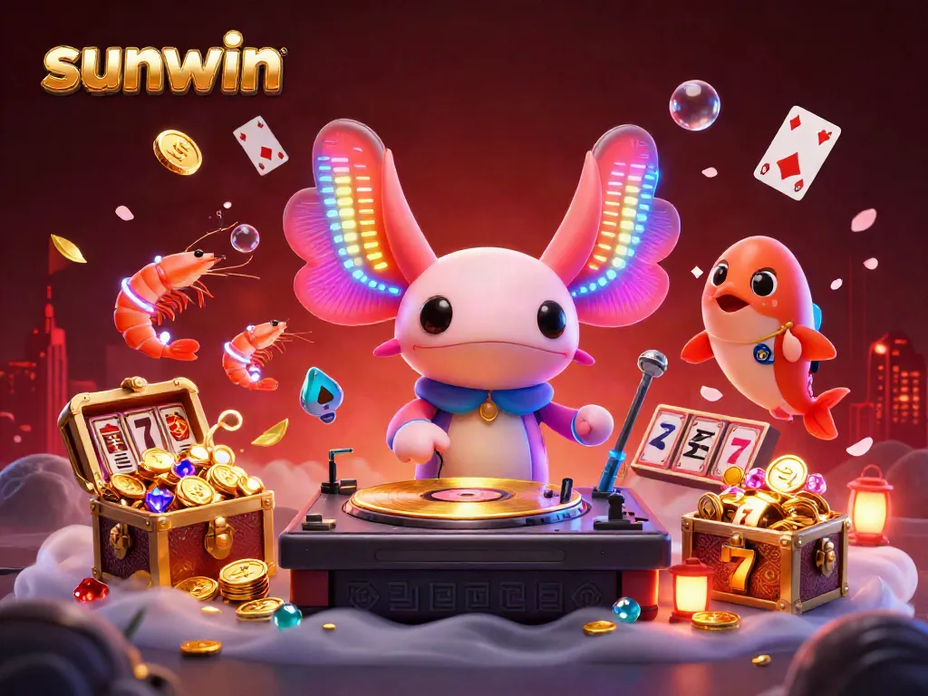 Spin luck with sunwin at a vibrant underwater casino party featuring a DJ and dancing sea creatures.