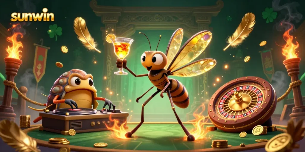 Engage in thrilling gameplay at Sunwin's vibrant casino atmosphere, featuring dynamic characters and golden rewards.